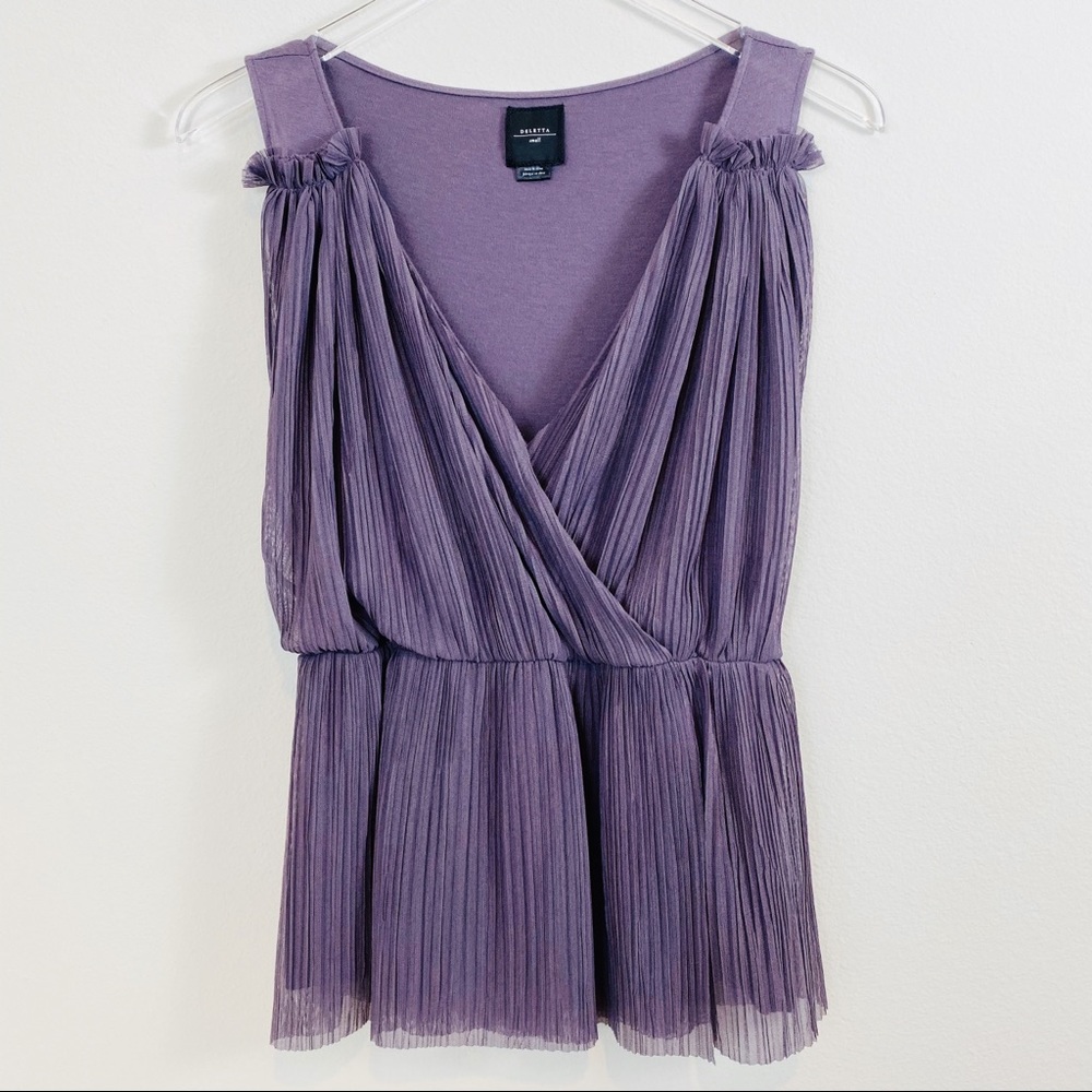 ANTHROPOLOGIE | Deletta Purple Pleated Chiffon Top